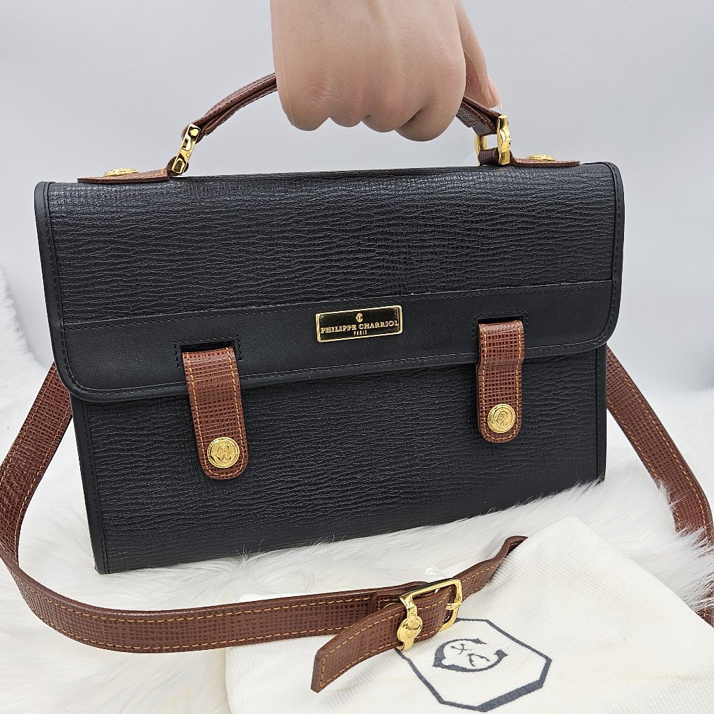 Philippe Charriol Black & Brown Leather Handbag/Satchel